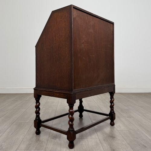 fig 4. Antique Small Edwardian Oak Bureau | Barley Twist Legs | AF-6548