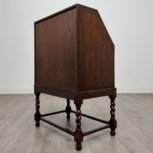 fig 6. Antique Small Edwardian Oak Bureau | Barley Twist Legs | AF-6548