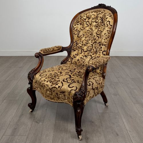 Antique 19th Century Victorian Open Armchair in Walnut