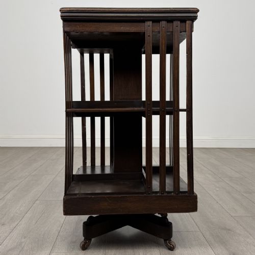Antique Edwardian Oak Revolving Bookcase | Slatted Sides | Af-6524