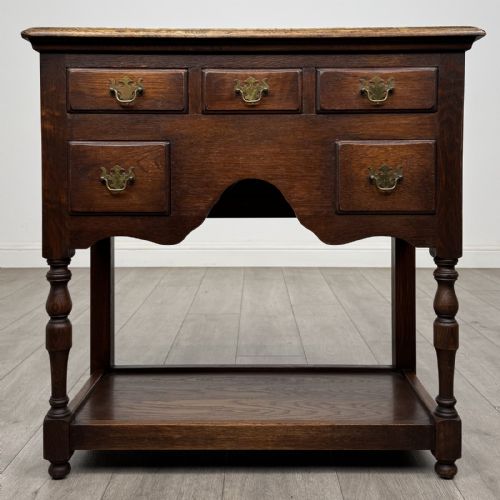 Antique Oak Side Table | Five Drawers and Turned Legs | AF-6576