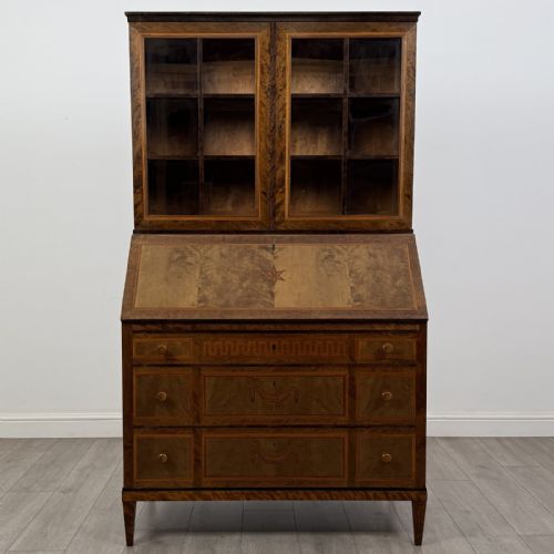 Antique Inlaid Satinwood Bureau Bookcase | Glazed Doors | Af-6532