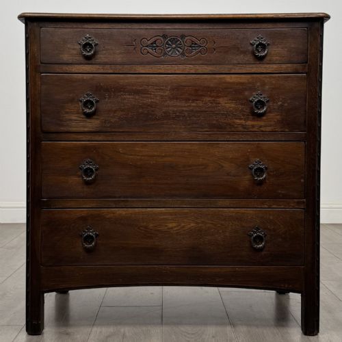 Antique Carved Oak Chest of Drawers | Four Drawers | Af-6573