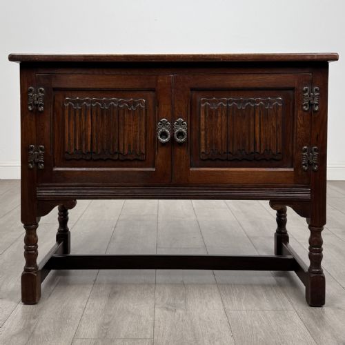 Antique Carved Oak Linenfold Cupboard | Lift Top | Af-6565