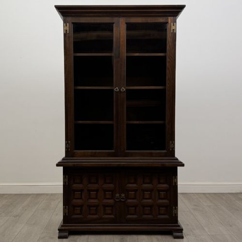 Antique Oak Display Cabinet | Carved Panels
