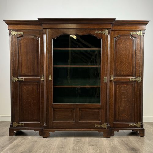 Antique Large Oak Display Cabinet | Green Interior