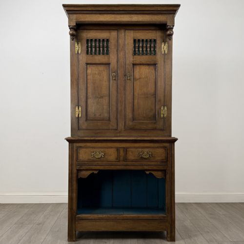 Antique Fine Quality Oak Cupboard | Carved Pillar Panels