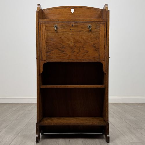 Antique Arts & Crafts Golden Oak Bureau | Inlaid Detail