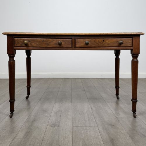 Antique Golden Oak Writing Table | Green Writing Surface