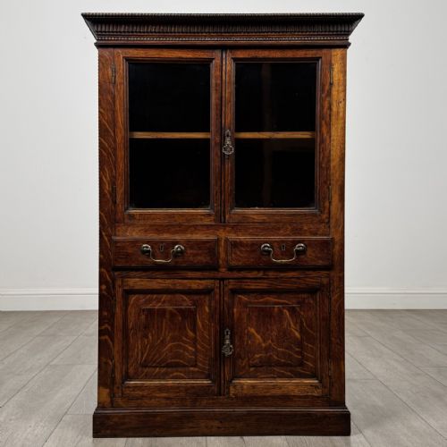 Antique Small Victorian Oak Display Cabinet | Dentil Cornice