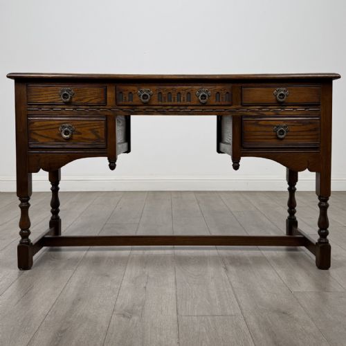 Antique Oak Desk | Turned Legs & Stretchers
