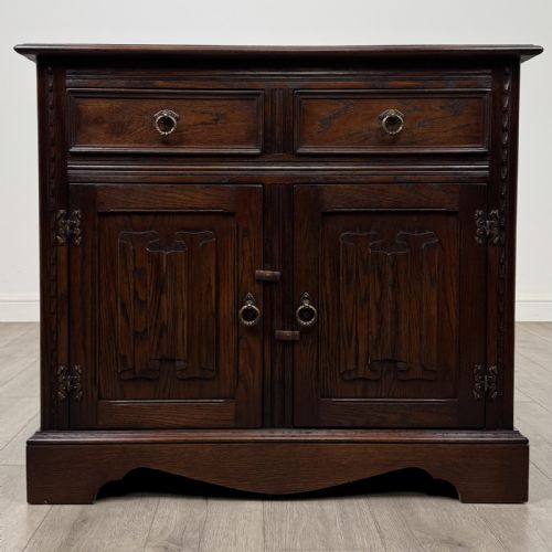 Antique Oak Linenfold Cupboard | Brass Handles