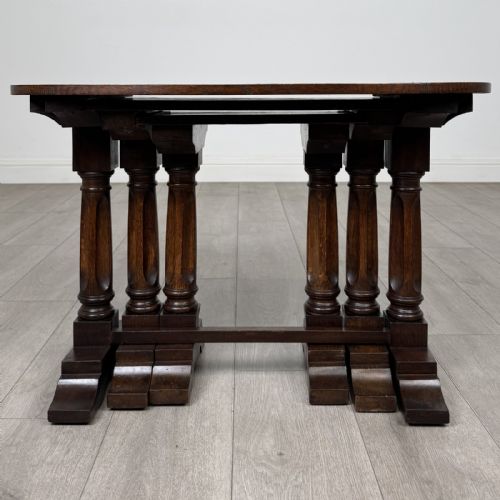 Antique Edwardian Oak Nest of Tables | Turned Legs