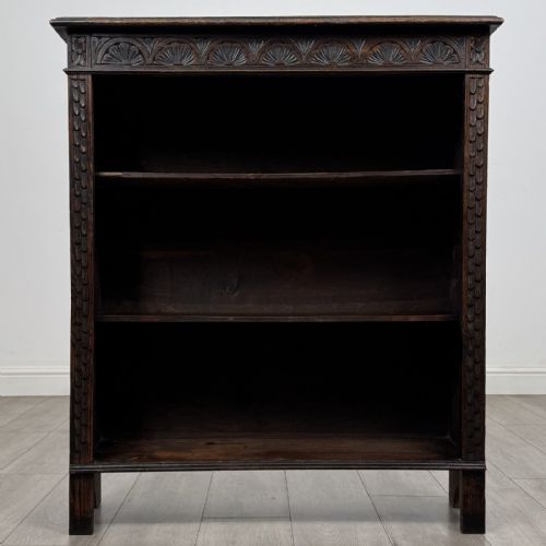 Antique Victorian Carved Oak Open Bookcase | Adjustable Shelves