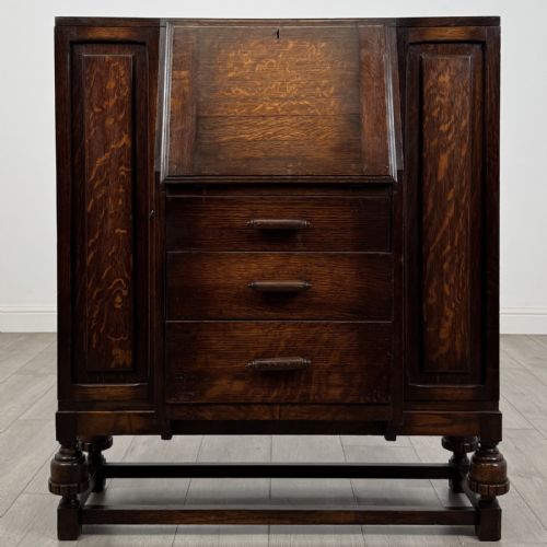 Antique Oak Fitted Bureau | Side Cupboards