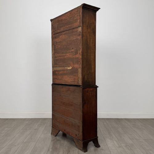 fig 6. A tall dark mahogany bookcase featuring a serpentine front profile, upper astragal glazed double doors, and a lower double-door cupboard.