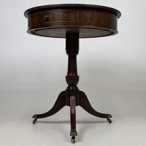 Antique Small Edwardian Mahogany Drum Table | Tripod Base on Castors