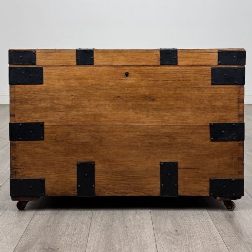 Antique Victorian Metal Bound Oak Trunk | Blanket Box