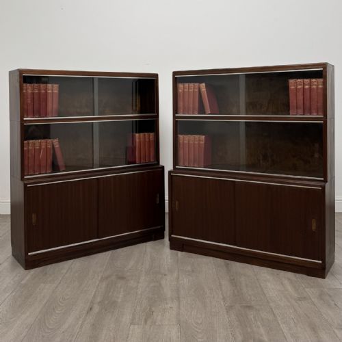 Vintage Pair of Mahogany Display Cabinets | Sliding Glass Doors