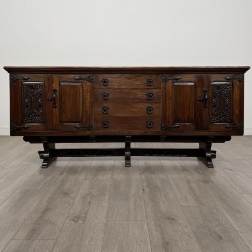 Antique Carved Oak Sideboard | Carved Stretcher Base