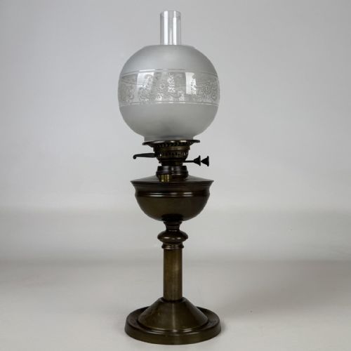 Antique Victorian Brass Oil Lamp | Frosted Glass Shade