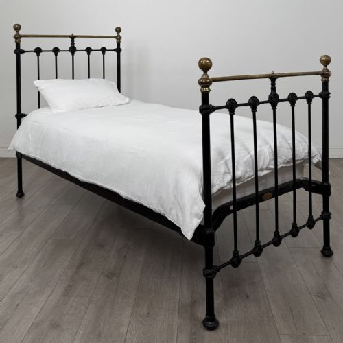 Antique Victorian Brass and Iron Single Bed | Slatted Base