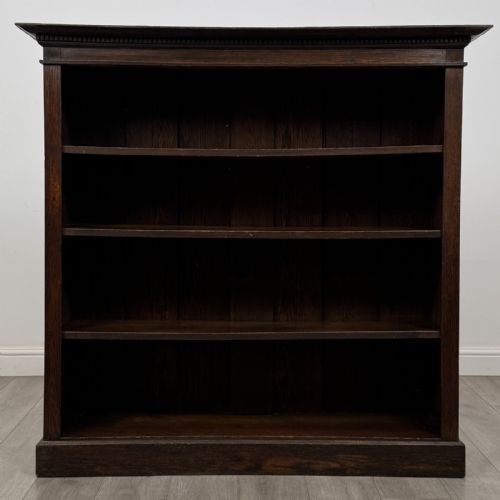 Antique Edwardian Oak Open Bookcase | Dentil Cornice