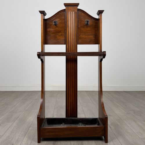 Antique Small Edwardian Walnut Hall Stand | Coat & Umbrella Stand