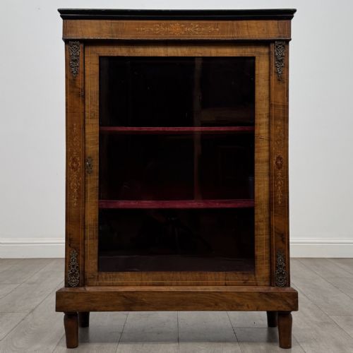 Antique Victorian Inlaid Walnut Pier Cabinet | Glazed Door