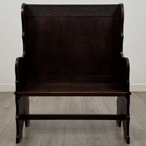 Antique Small Edwardian Carved Oak Settle | Floral Carving