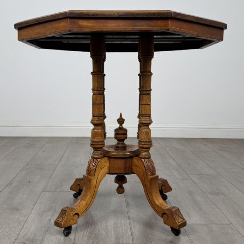 Antique Victorian Inlaid Walnut Side Table | Octagonal Top