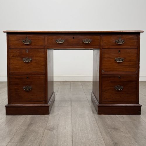 Antique Victorian Mahogany Pedestal Desk | Swan Neck Handles