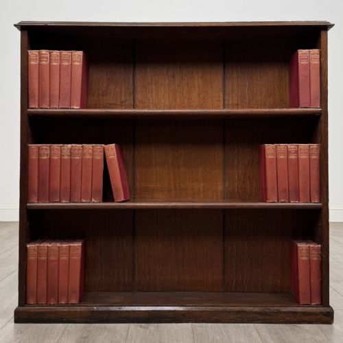 Antique Low Edwardian Oak Open Bookcase | Adjustable Shelves