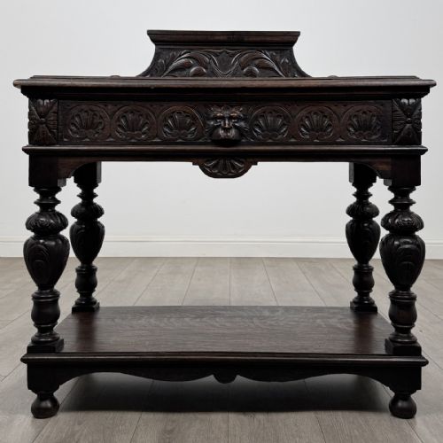 Antique Victorian Carved Oak Side Table | Green Man Mask