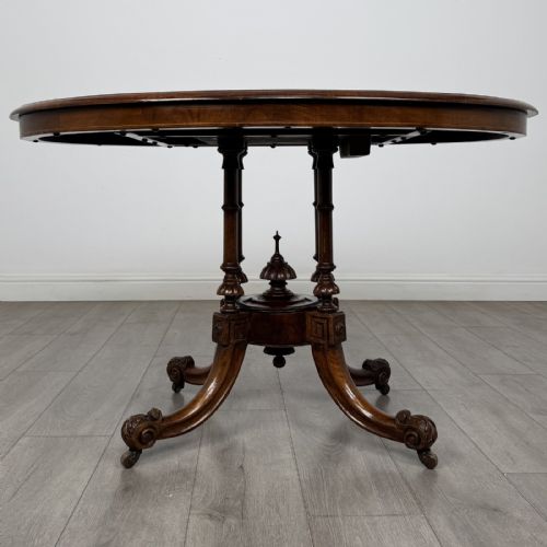 Antique Victorian Burr Walnut Loo Table | Inlaid Tilt Top