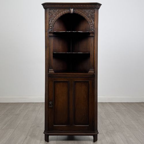 Antique Jacobean Style Oak Corner Cabinet | Arched Alcove