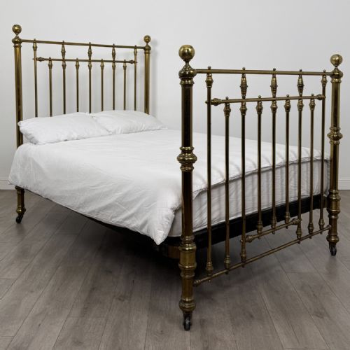 Antique Victorian Brass Double Bed | Ball Finials