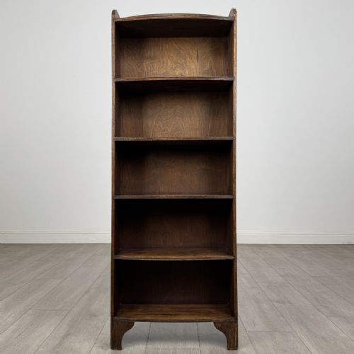 Antique Narrow 20th Century Oak Open Bookcase | Bow Front Shelves