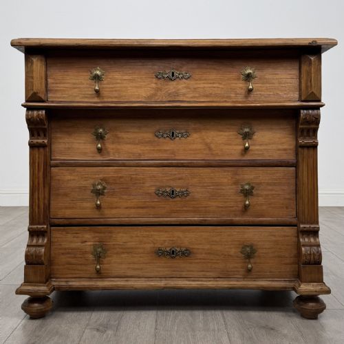 Antique Victorian Pine Chest of Drawers | Carved Pilasters