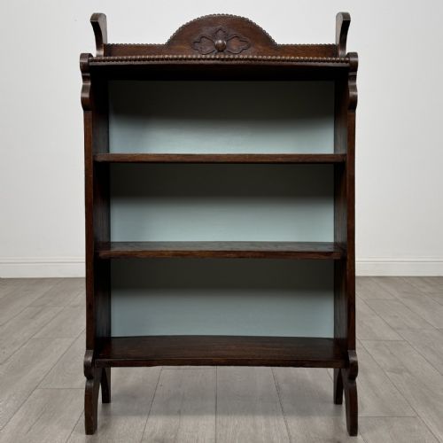 Antique Small Arts & Crafts Oak Open Bookcase | Raised Gallery