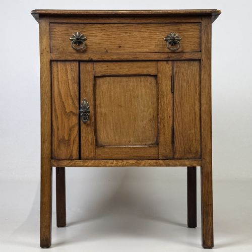 Antique Early 20th Century Oak Side Cabinet | Brass Handles