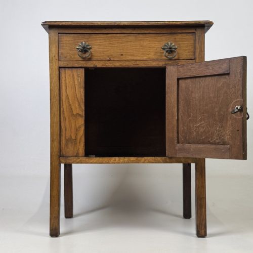 fig 1. Antique Early 20th Century Oak Side Cabinet | Brass Handles