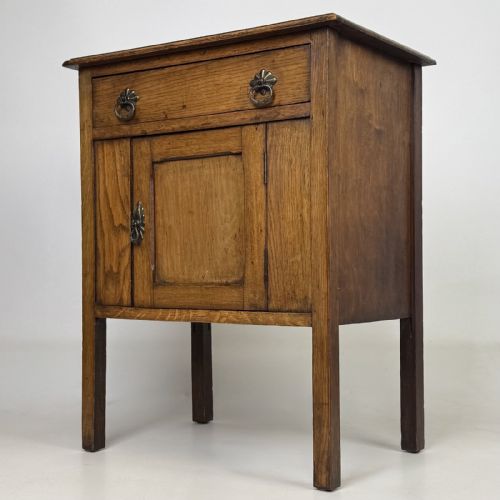 fig 2. Antique Early 20th Century Oak Side Cabinet | Brass Handles