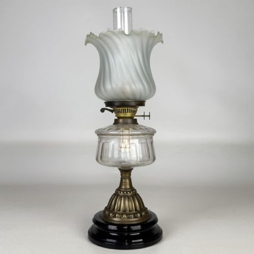 Antique Victorian Brass Oil Lamp | Cut Glass Font