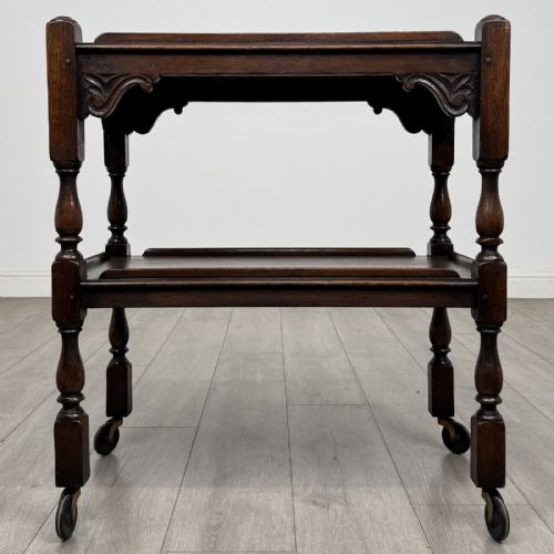 Antique Jacobean Style Carved Oak Tea Trolley | on Castors