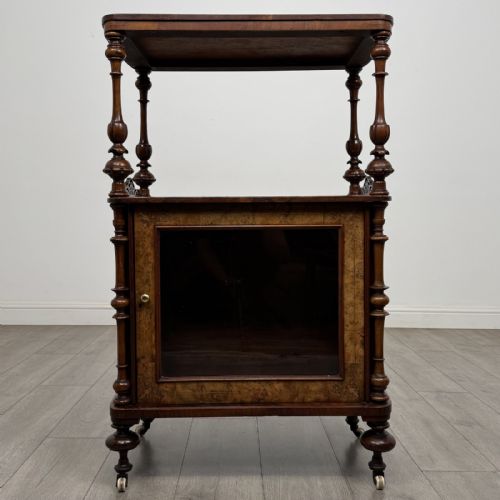 Antique Small Victorian Inlaid Burr Walnut Cabinet | Glazed Door