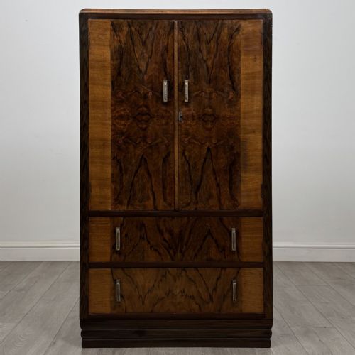 Vintage Small Art Deco Walnut Tallboy | Fitted Interior