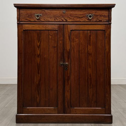 Antique Victorian Pitch Pine Cupboard | Brass Ring Handles