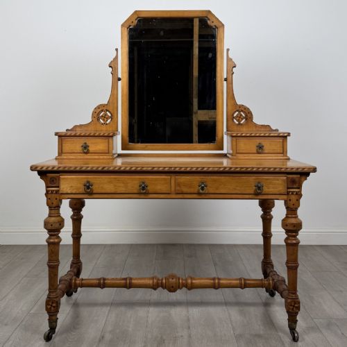 Antique Victorian Gothic Oak Dressing Table | Swing Mirror