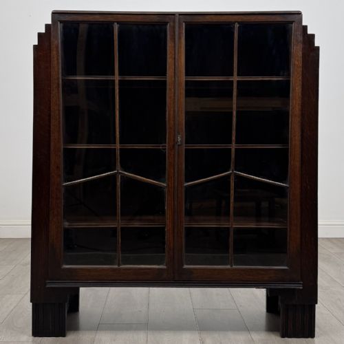 Vintage Art Deco Oak Display Cabinet | Glazed China Cabinet